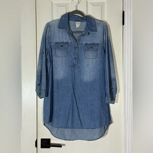 Canyon River Blues • Boho Casual Denim Button neck Tunic Blouse Western • Large